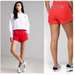 Champion Reverse Weave Logo Short in Red High Rise